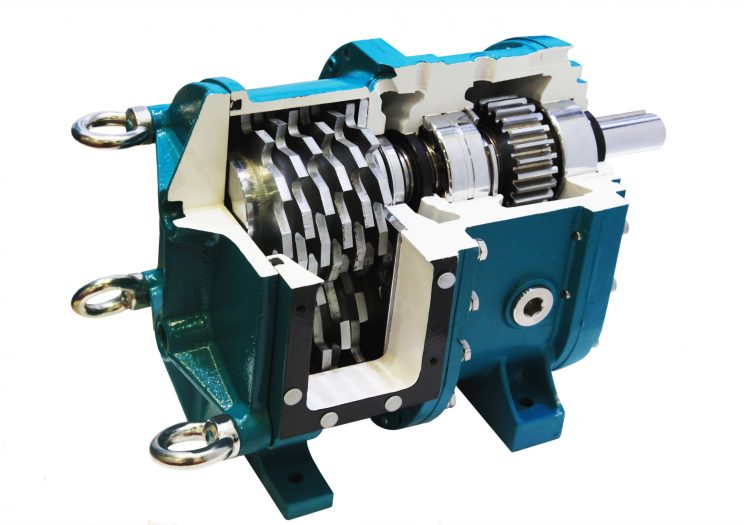 Industrial sectional pump for pumping liquids. Demonstration layout.